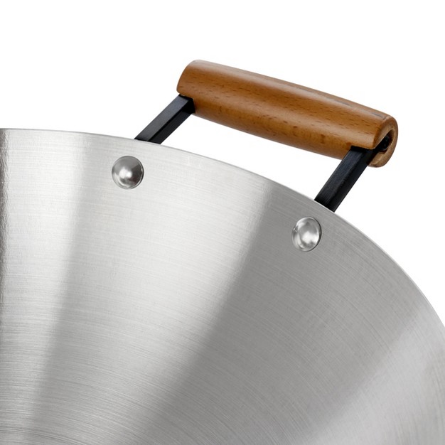 Oster Sangerfield 14in Stainless Steel Flat Bottom Wok With Wooden Handles