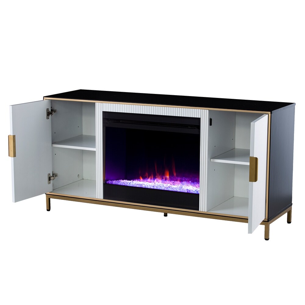 SEI Furniture Daltaire Contemporary Media TV Stand with Electric Fireplace Insert and Storage