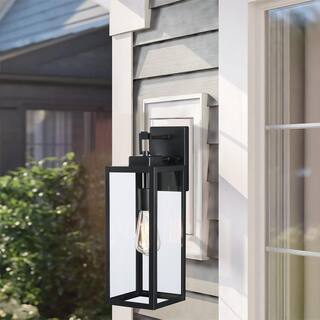 Hukoro 18 in. 1-Light Matte Black Outdoor Wall Lantern with Clear Glass Shade F19051-BK