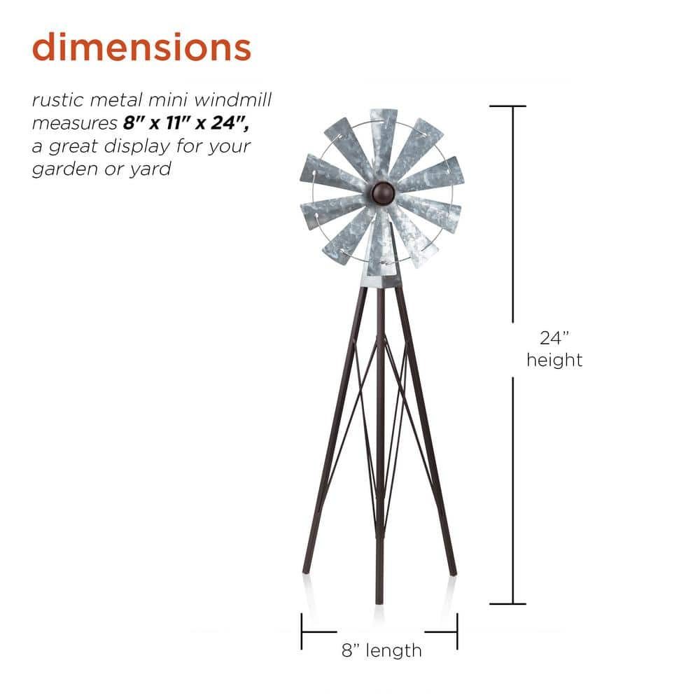 Alpine Corporation 24 in. Tall Outdoor Metal Windmill Spinner Garden Yard Decoration, Bronze and Silver JUM368