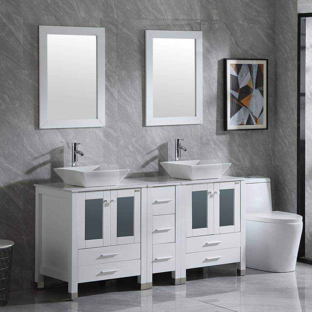 walsport 60 in. W x 21.5 in. D x 61 in. H Double Sinks Bath Vanity in White with Ceramic Top and Mirror 2*USBR4578+USBR4579+2*USBR4360