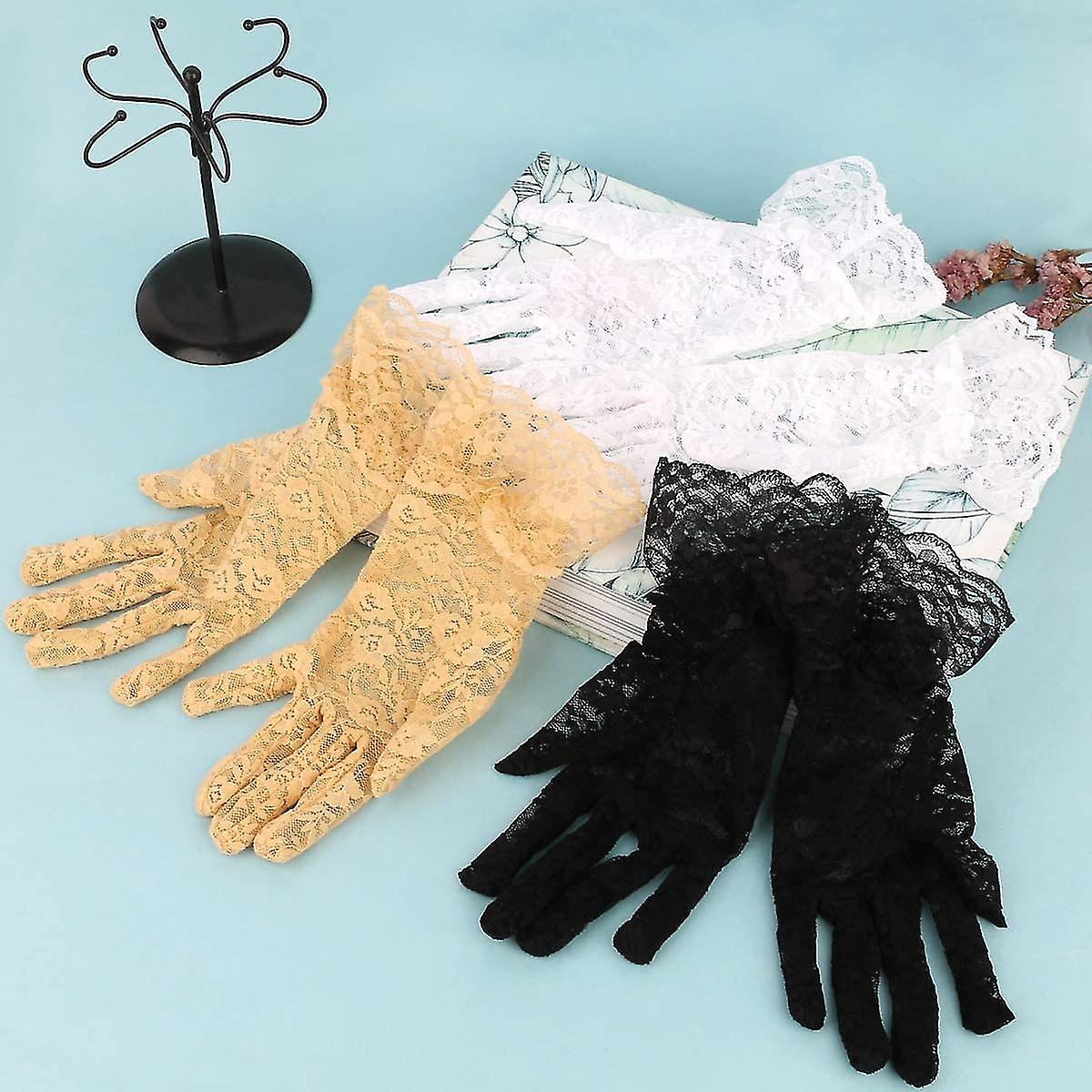 3 Colors Ladies Lace Gloves Short Gloves Courtesy Summer Gloves For Women Wedding Opera