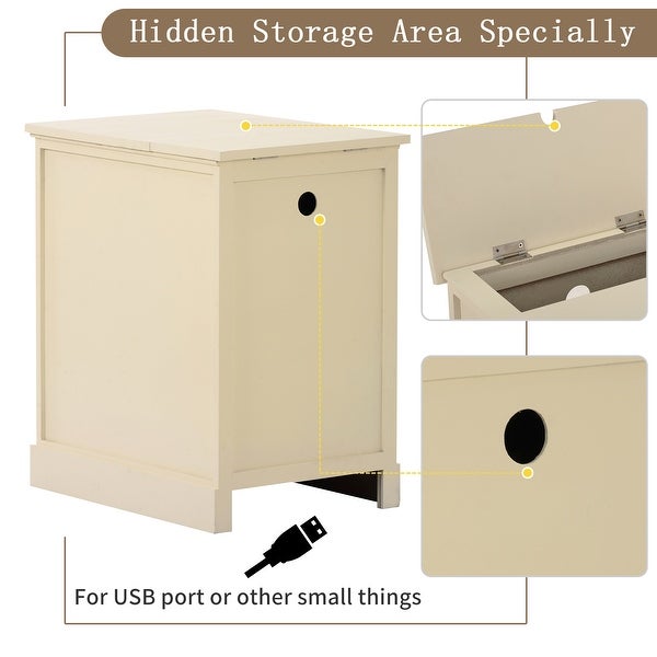 25 in. Beige Rectangle Wood End Table with Storage Area