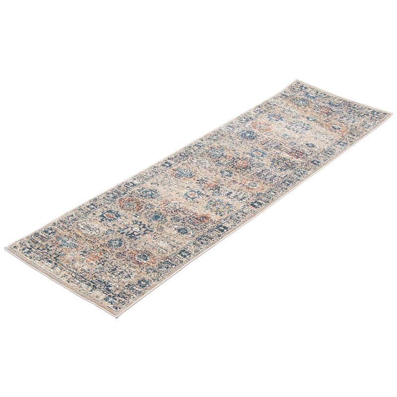 2' x 8' Gray and Blue Vintage Rectangular Area Throw Rug Runner