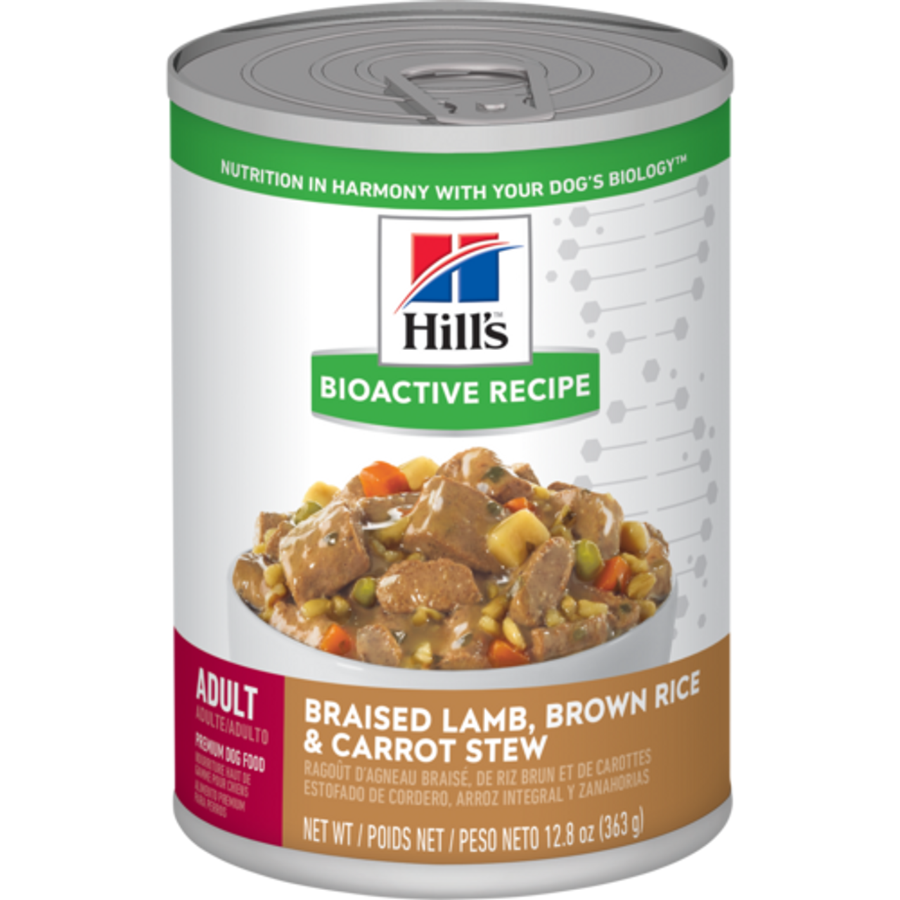 Hill's Bioactive Recipe Adult Braised Lamb， Brown Rice and Carrot Stew Canned Dog Food 12.8oz