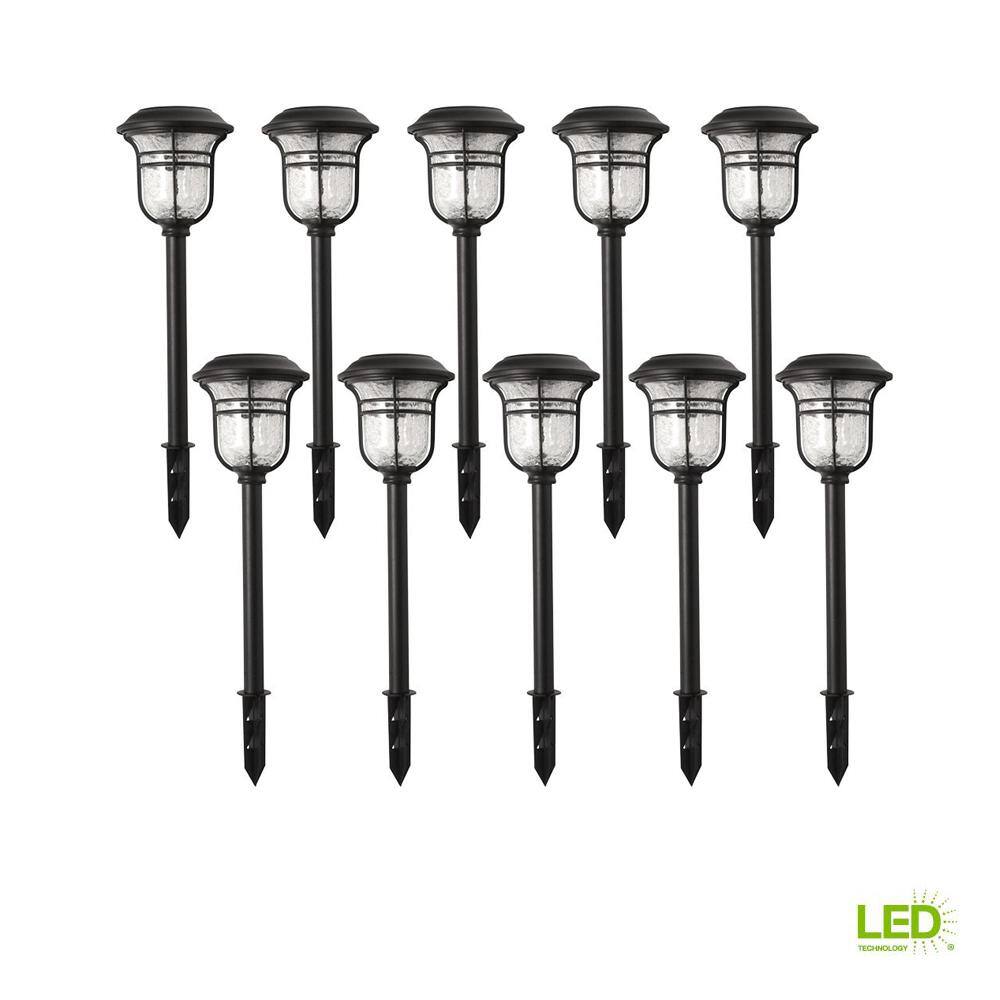 Hampton Bay Jefferson Solar 10 Lumens Black Integrated LED 3000K Warm White Landscape Path Light (10-Pack) WeatherRust Resistant 84075