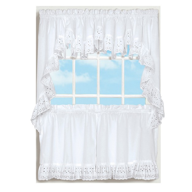 Collections Etc Vienna Eyelet Window Curtains With Ruffled Border Seasonal D cor For Any Room In Home