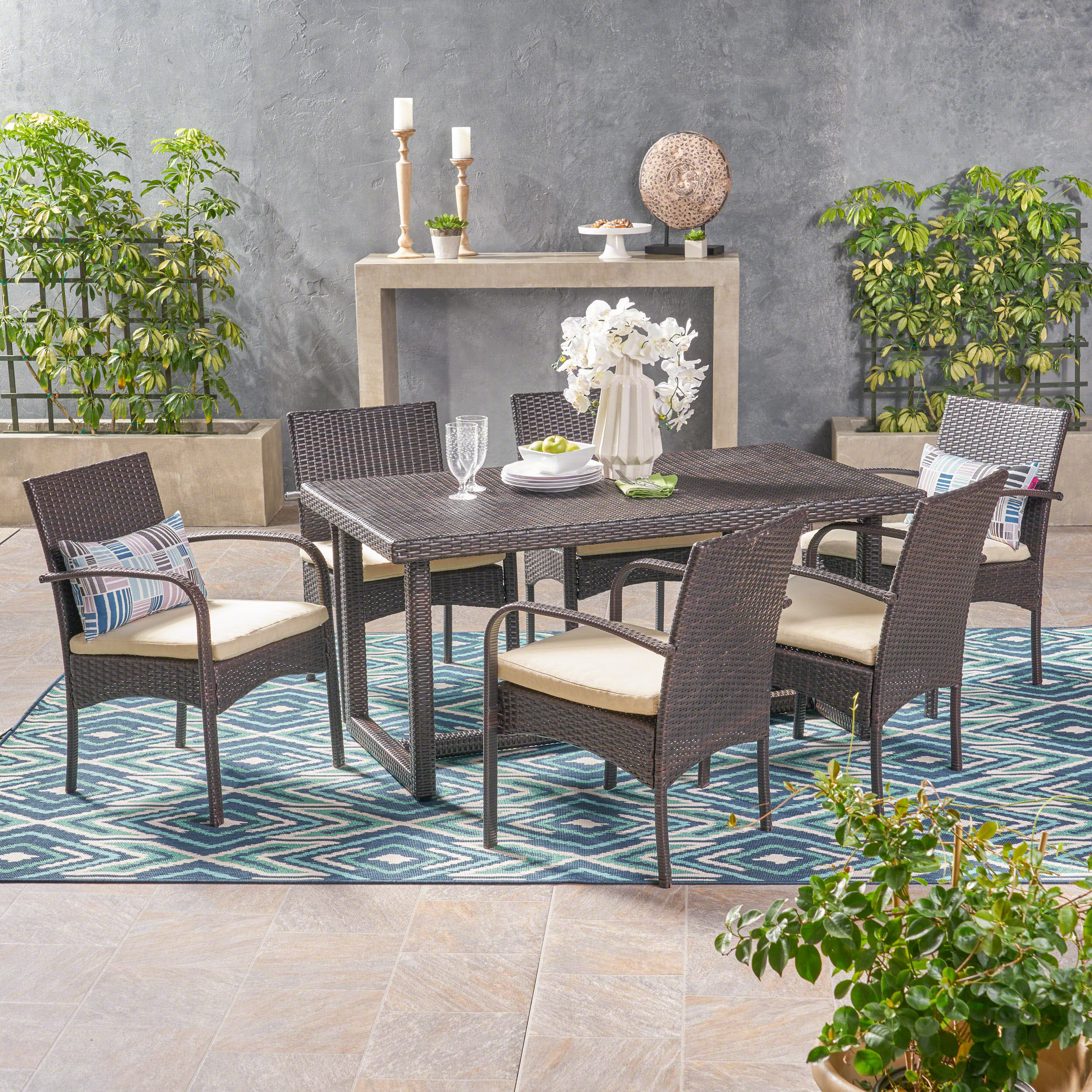 Acker Outdoor 7 Piece Wicker Dining Set