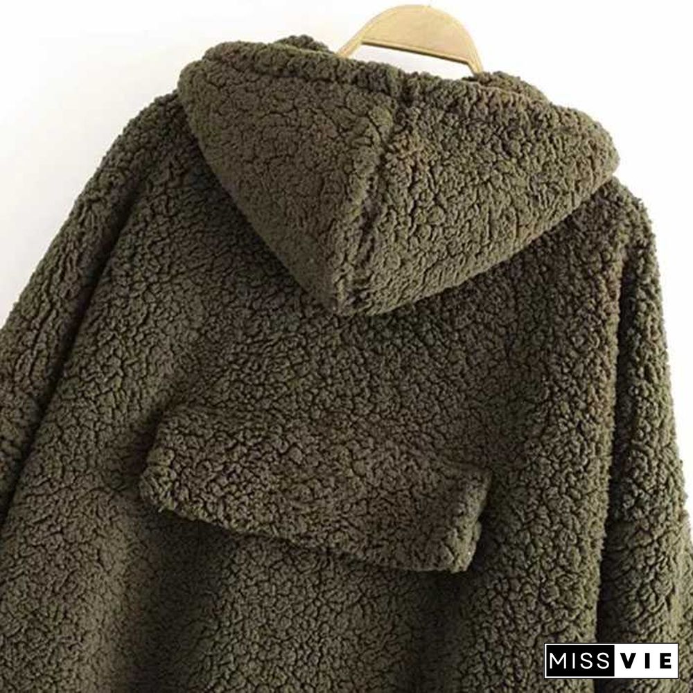 Bomber Fuzzy Warm Winter Jackets Hooded Teddy Coats