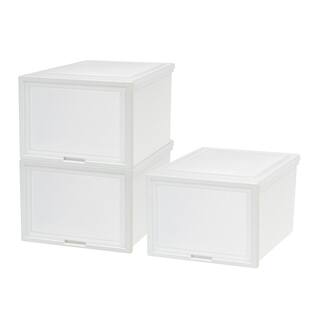 15.63 in. W x 11.63 in. H White 3-Drawers Deep Box Chest with Sliding Door 500057