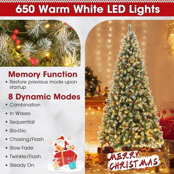 Holiday Hinged Christmas Tree with PVC Branch Tips，Warm White LED Lights