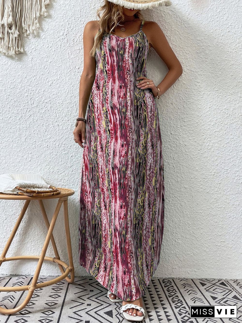 Women's Floral Printed Long Sleeve U-neck Maxi Dress