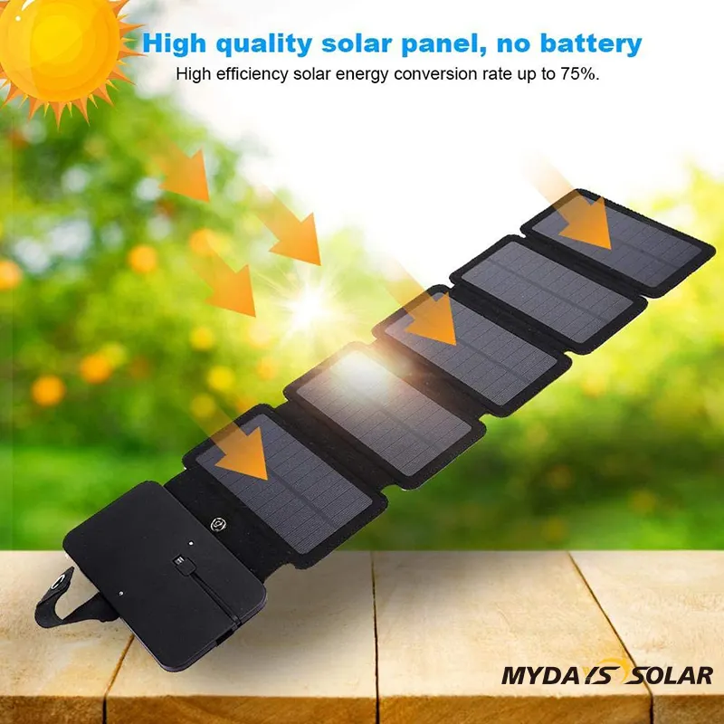 Mydays Tech 6W Portable Mobile Phones Power Bank Foldable Solar Panel Charger for Hiking Camping Traveling