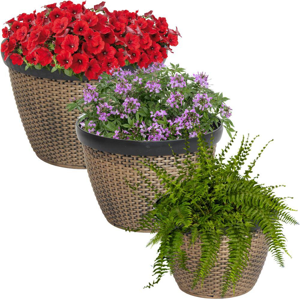 Sunnydaze Decor Resin Faux Basketweave Outdoor Planter (Set of 3) IEO-332