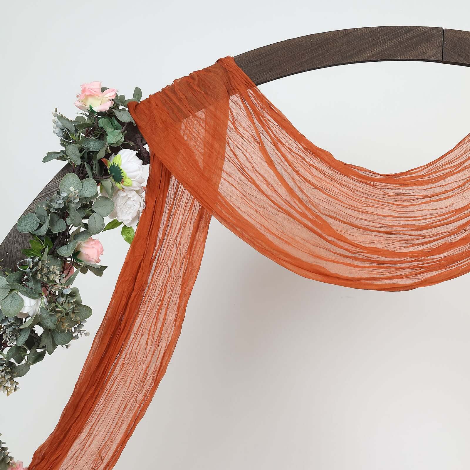 Terracotta (Rust) Gauze Cheesecloth Draping Fabric Wedding Arch Decorations, Window Scarf Valance Drapes, Boho Arbor Long Curtain Panel 20ft