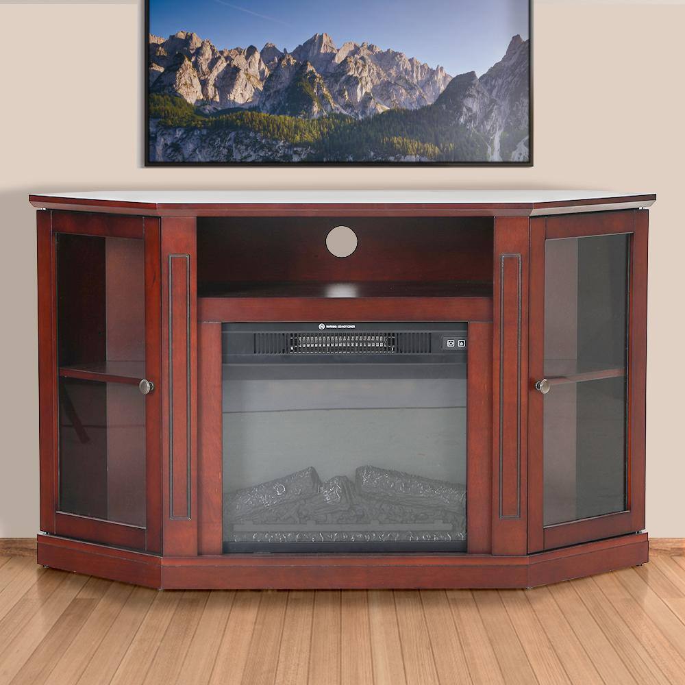 PHI VILLA 48 in. Hexagon Freestanding Electric Fireplace TV Stand in Walnut THD-IF-495-18