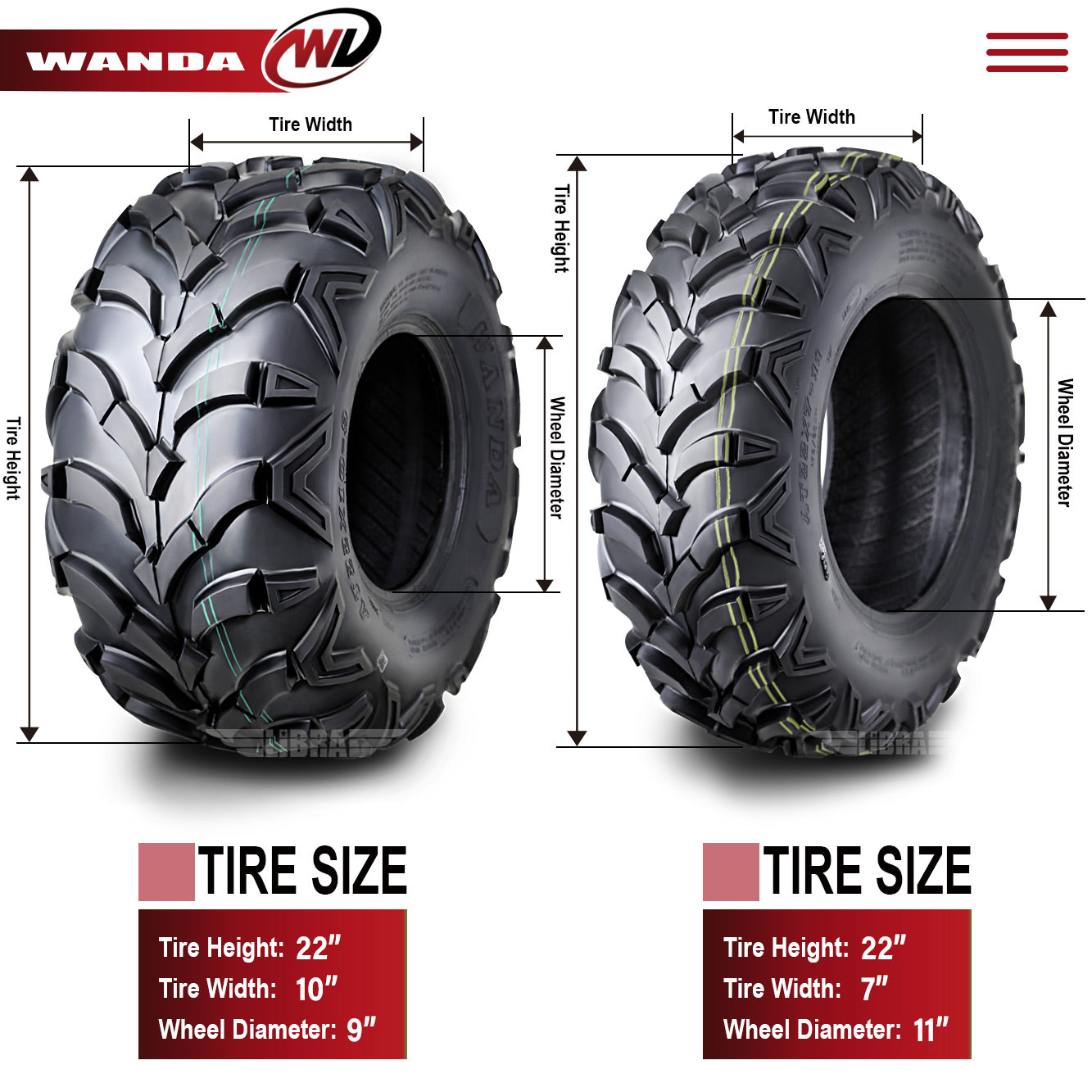 Set of 4 New AT MASTER ATV/UTV Tires 22x7-11 Front and 22x10-9 Rear /6PR P341 - 10250/10251