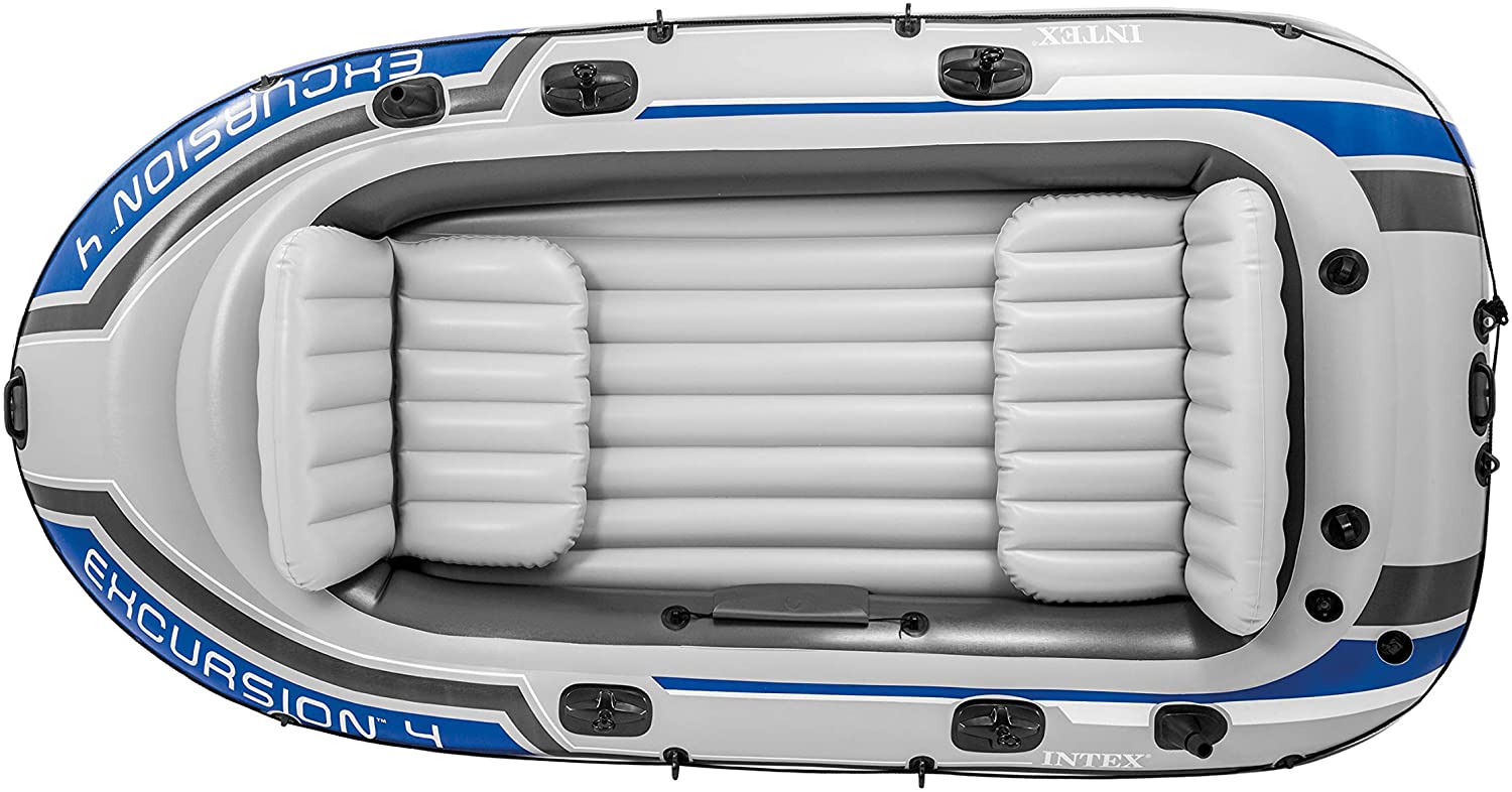 Intex Excursion 4-Person Inflatable Boat Set with Aluminum Oars and High Output Air Pump💝 Last Day For Clearance