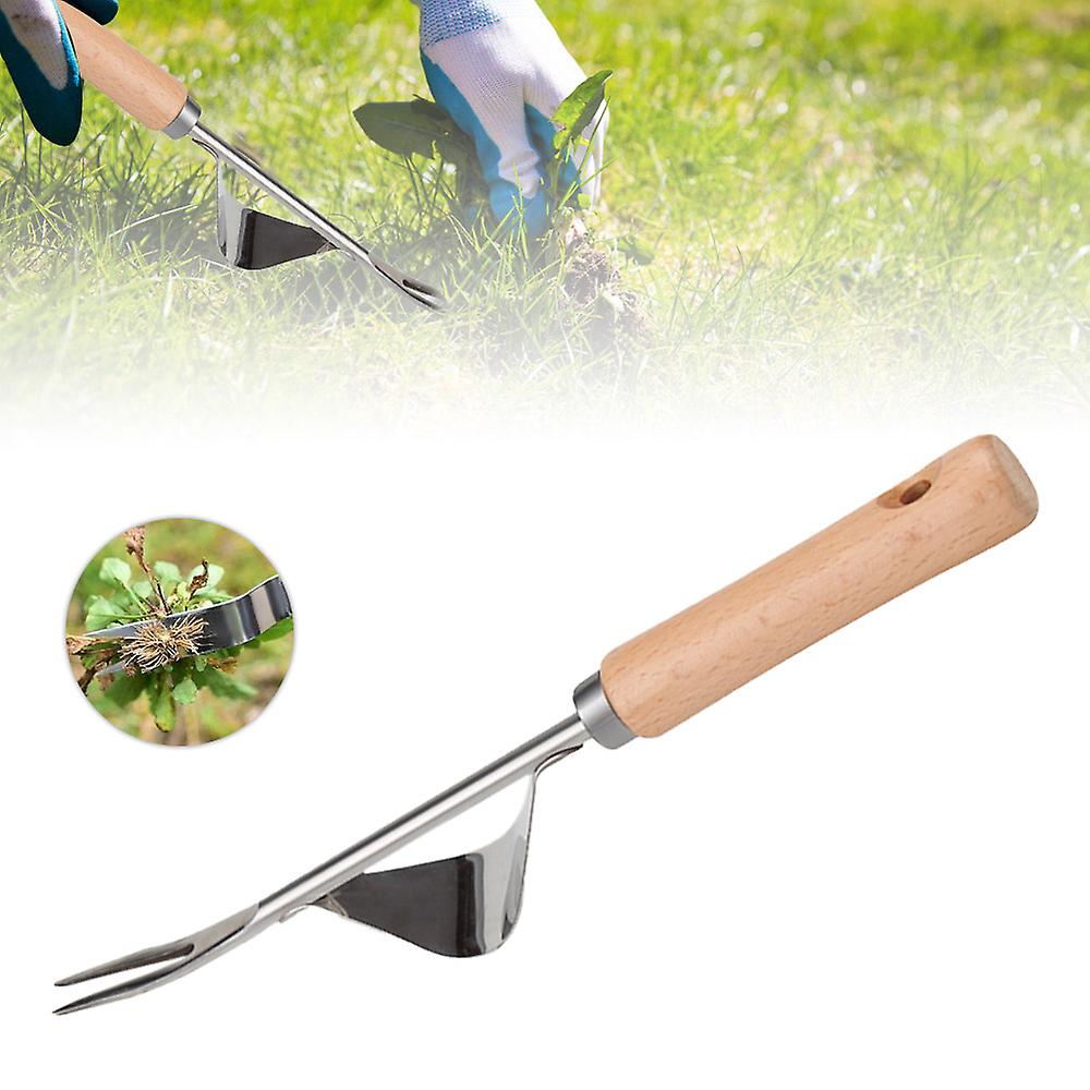 Silver Garden Hand Weeder Stainless Steel Premium Gardening Tool For Weeding Wood Handle For Home Gardens Small Gardens And Lawns