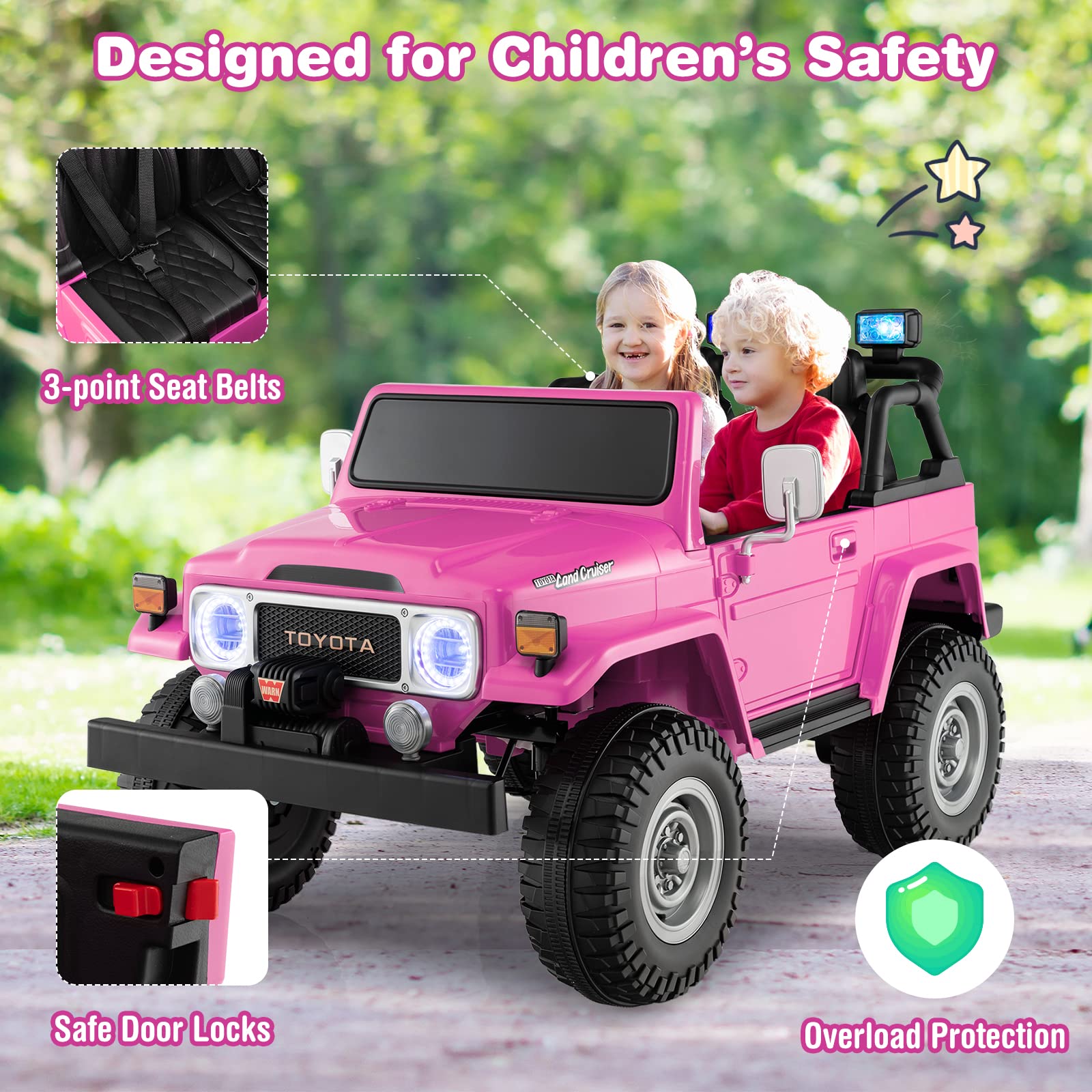 Costzon 2 Seater Ride on Car, 12V Licensed Toyota FJ40 Ride On Truck with 2.4G Remote Control (Pink)