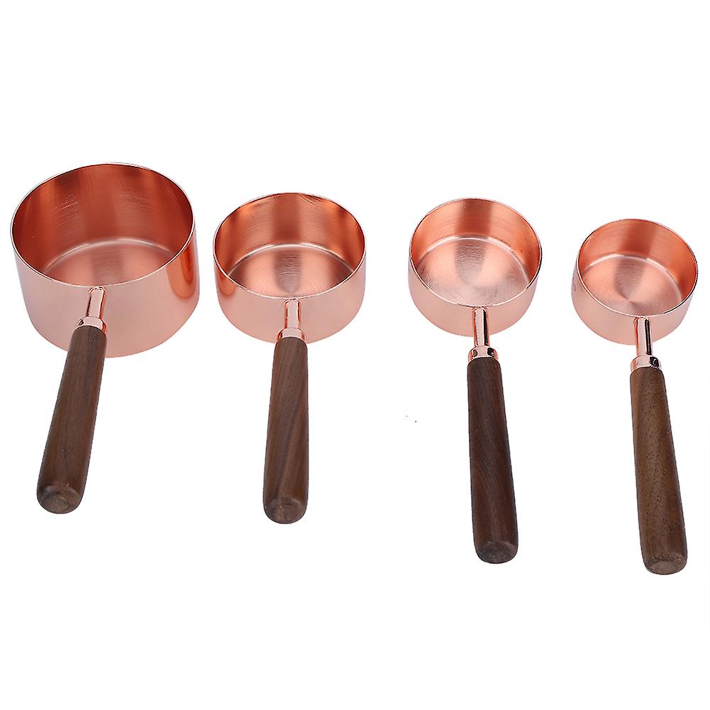 4PCS/Set Rose Gold Measuring Cup Spoon with Scale Thickened Wooden Handle Home Baking Tool