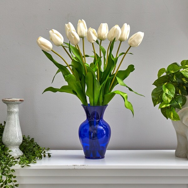 22 Dutch Tulip Artificial Arrangement in Blue Colored Vase