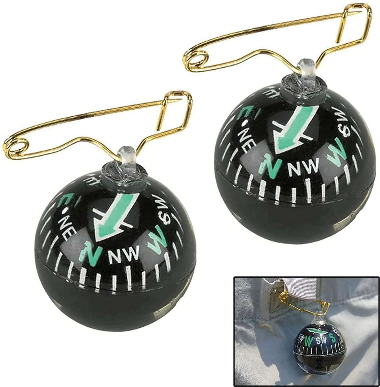 Liquid Filled Ball Compass with Pin for Camping Hiking Outdoor