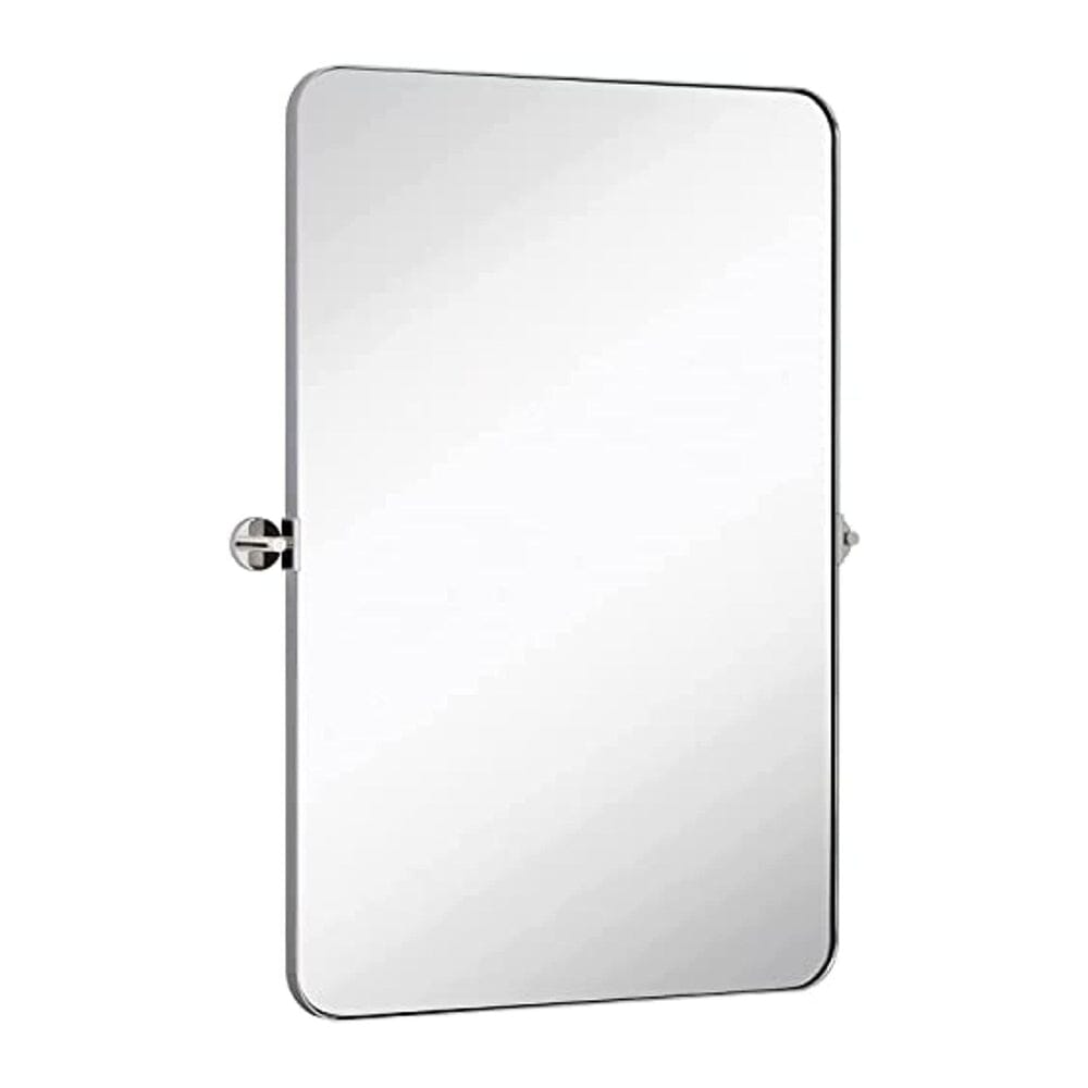 Polished Silver Metal Surrounded Round Pivot Mirror 24