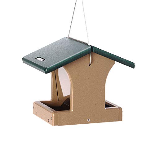 Birds Choice SN100 Two-Sided Hopper Feeder， Recycled Hanging Bird Feeder， Small， Taupe/Green