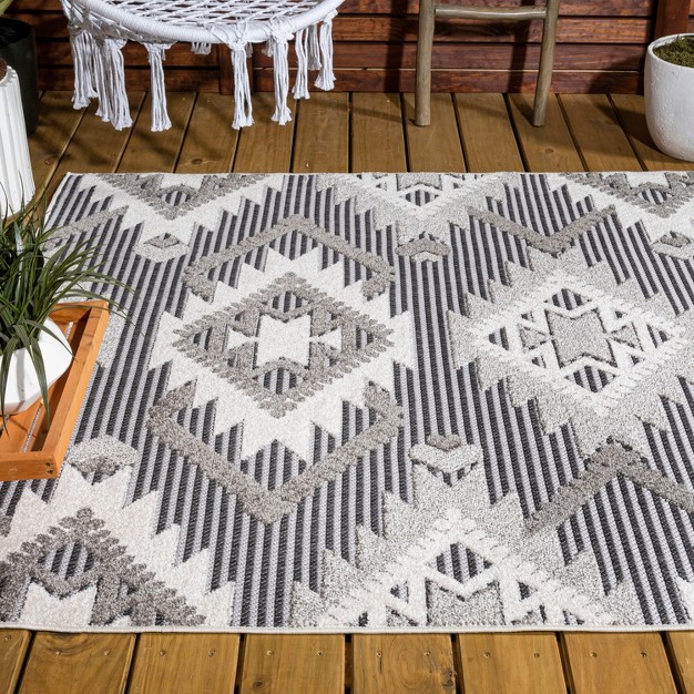 Sumak High low Pile Neutral Diamond Kilim Indoor outdoor Area Rug Jonathan Y