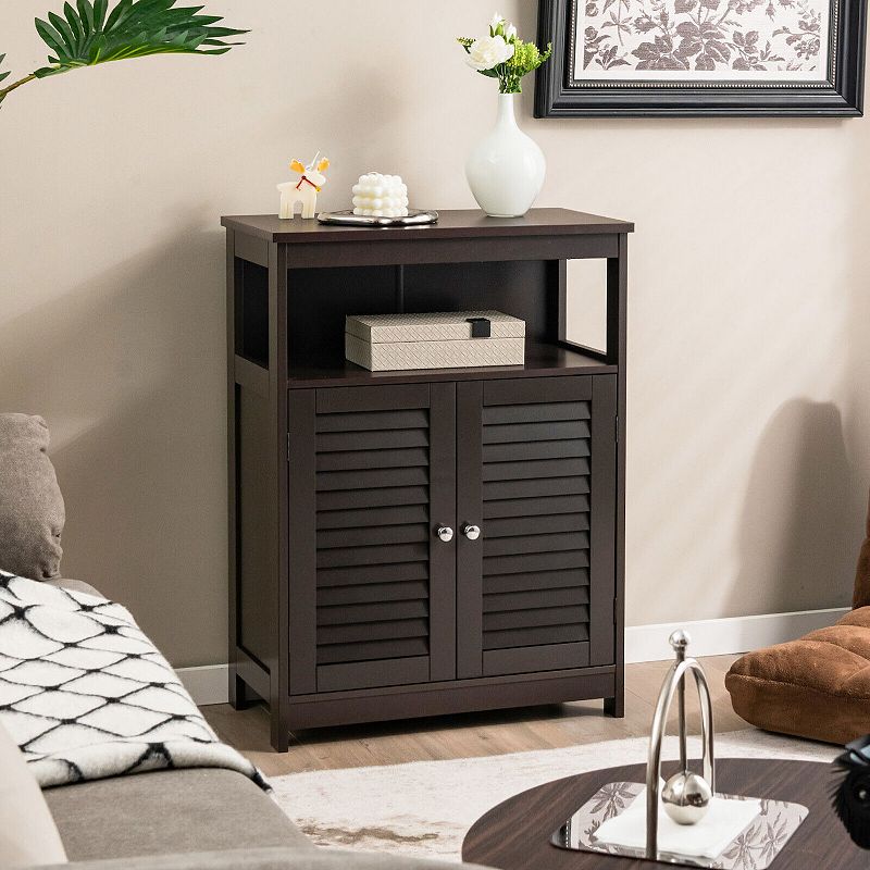 Wood Freestanding Bathroom Storage Cabinet With Double Shutter Door