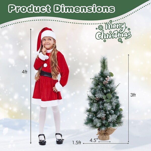 PreLit 3 FT Artificial Mini Christmas Tree with 98 Flocked PVC Pine Needles