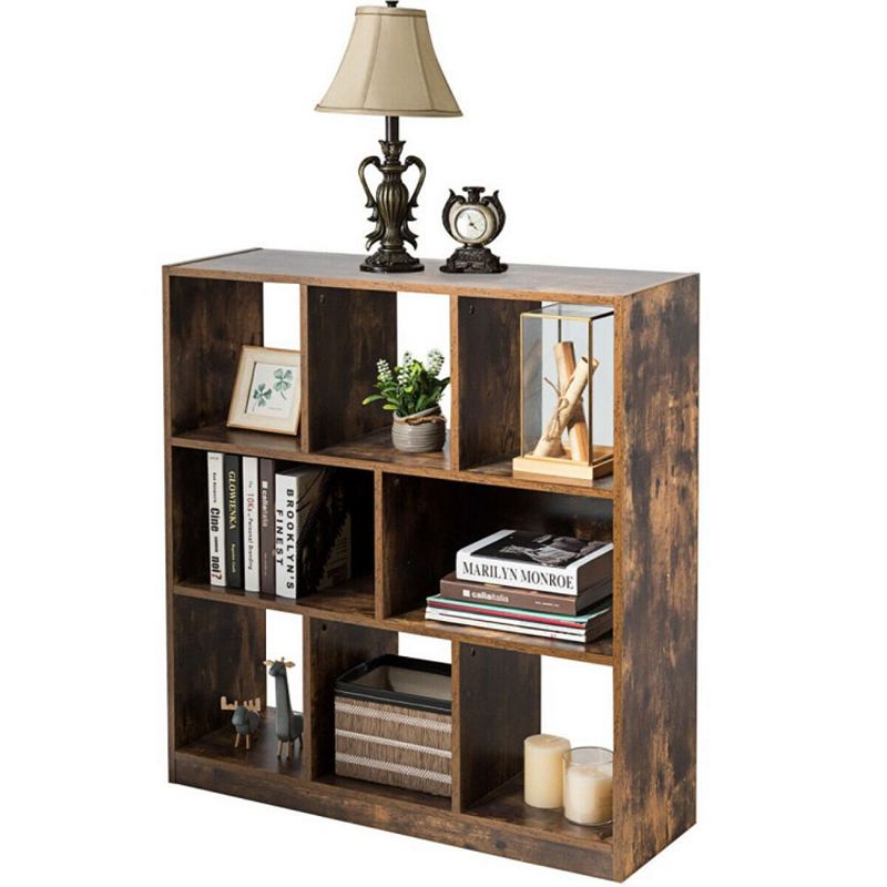 Hivago Open Compartments Industrial Freestanding Bookshelf for Decorations-Brown