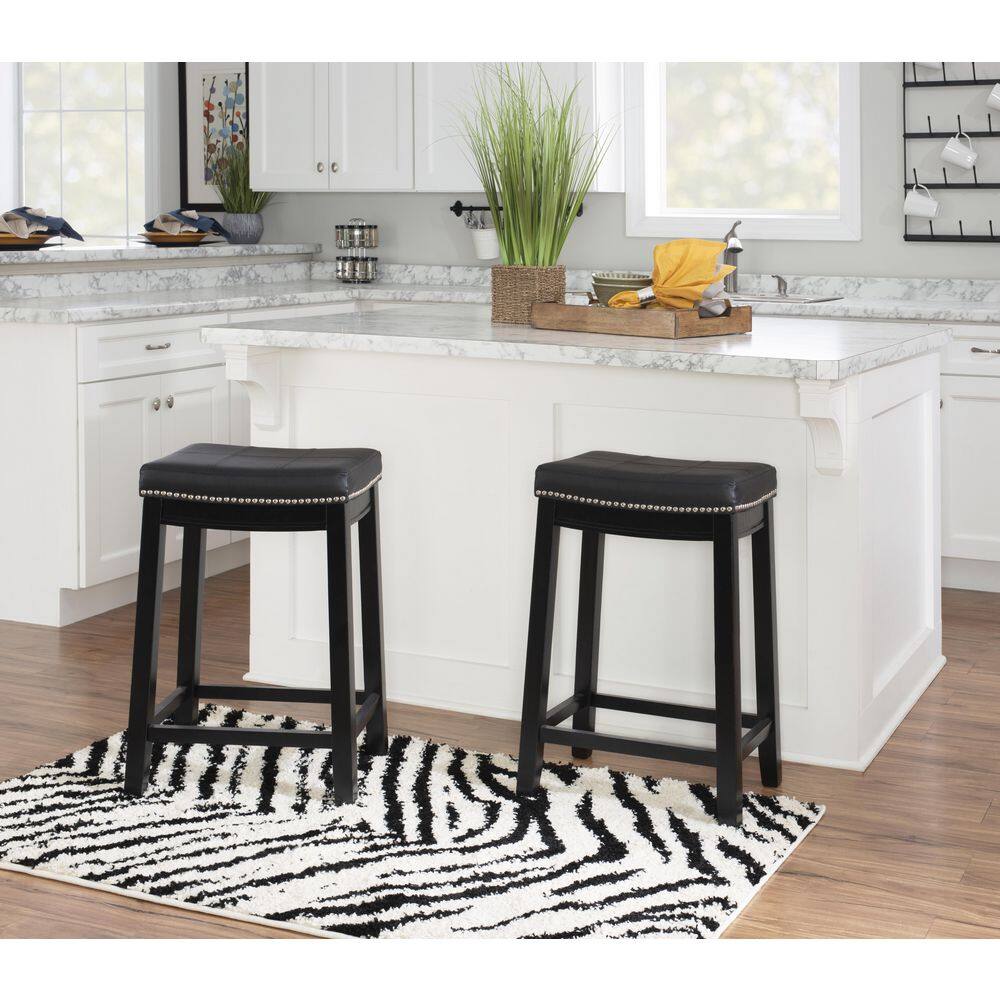 Linon Home Decor Concord Black Wood Frame Counter Stool with Padded Black Faux Leather Seat 55815BLK01U