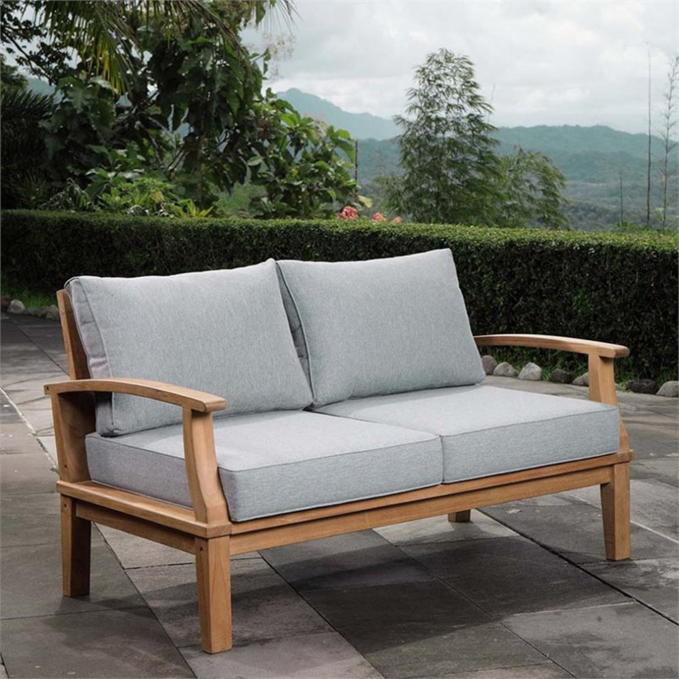 Marina Outdoor Premium Grade A Teak Wood Loveseat   Transitional   Outdoor Loveseats   by Homesquare  Houzz