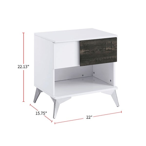 Wooden End Table with a Drawer in White and Distressed Dark Oak