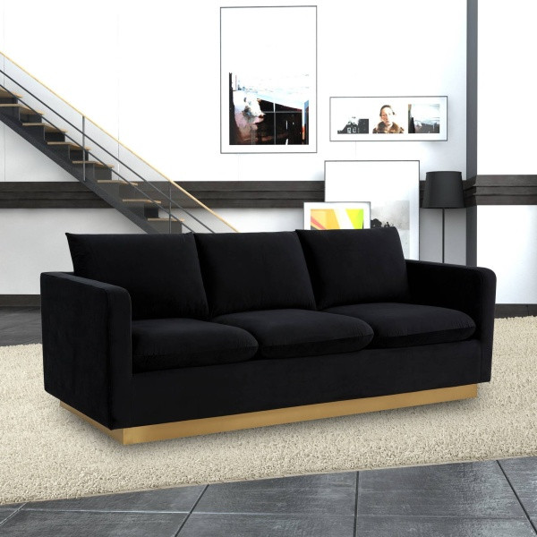 LeisureMod NS83BL Nervo Midnight Black Modern Mid Century Gold Frame Velvet Sofa   Contemporary   Sofas   by clickhere2shop  Houzz