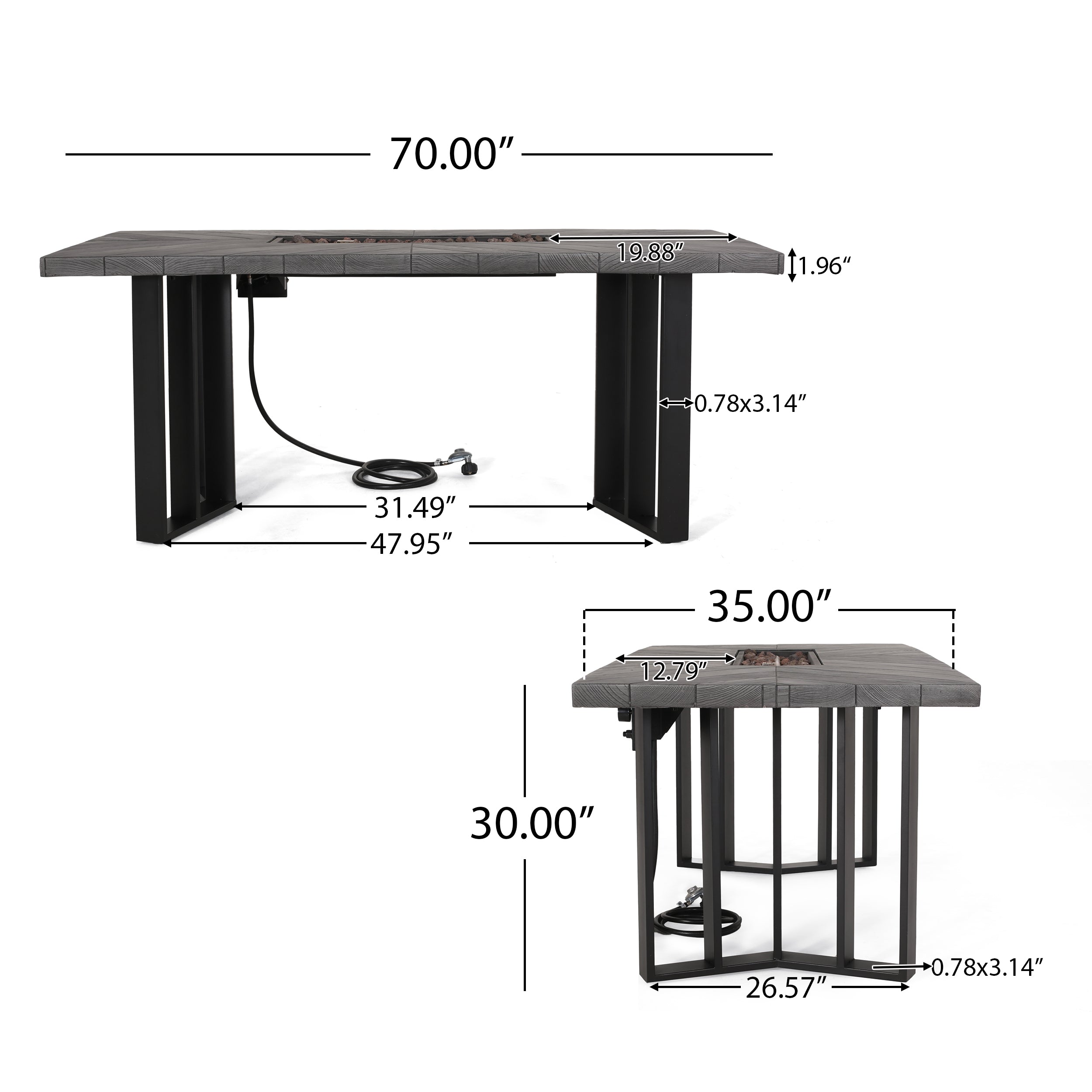 Holdaway Outdoor 40,000 BTU Fire Pit Dining Table with Tank Holder, Textured Gray Oak, Black, and Dark Gray