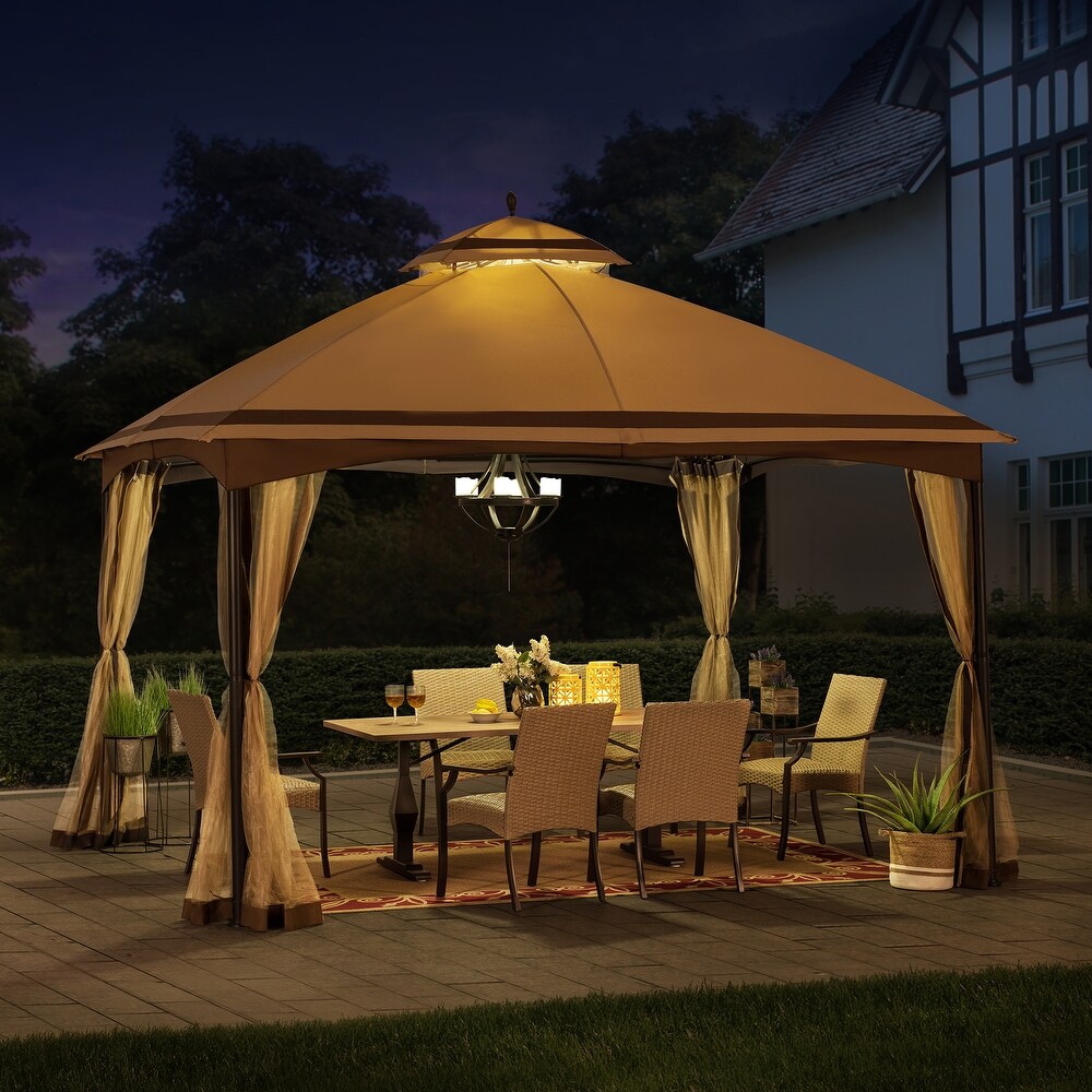 Sunjoy 10.5 ft. x 13 ft. Tan and Brown 2 tier Steel Gazebo