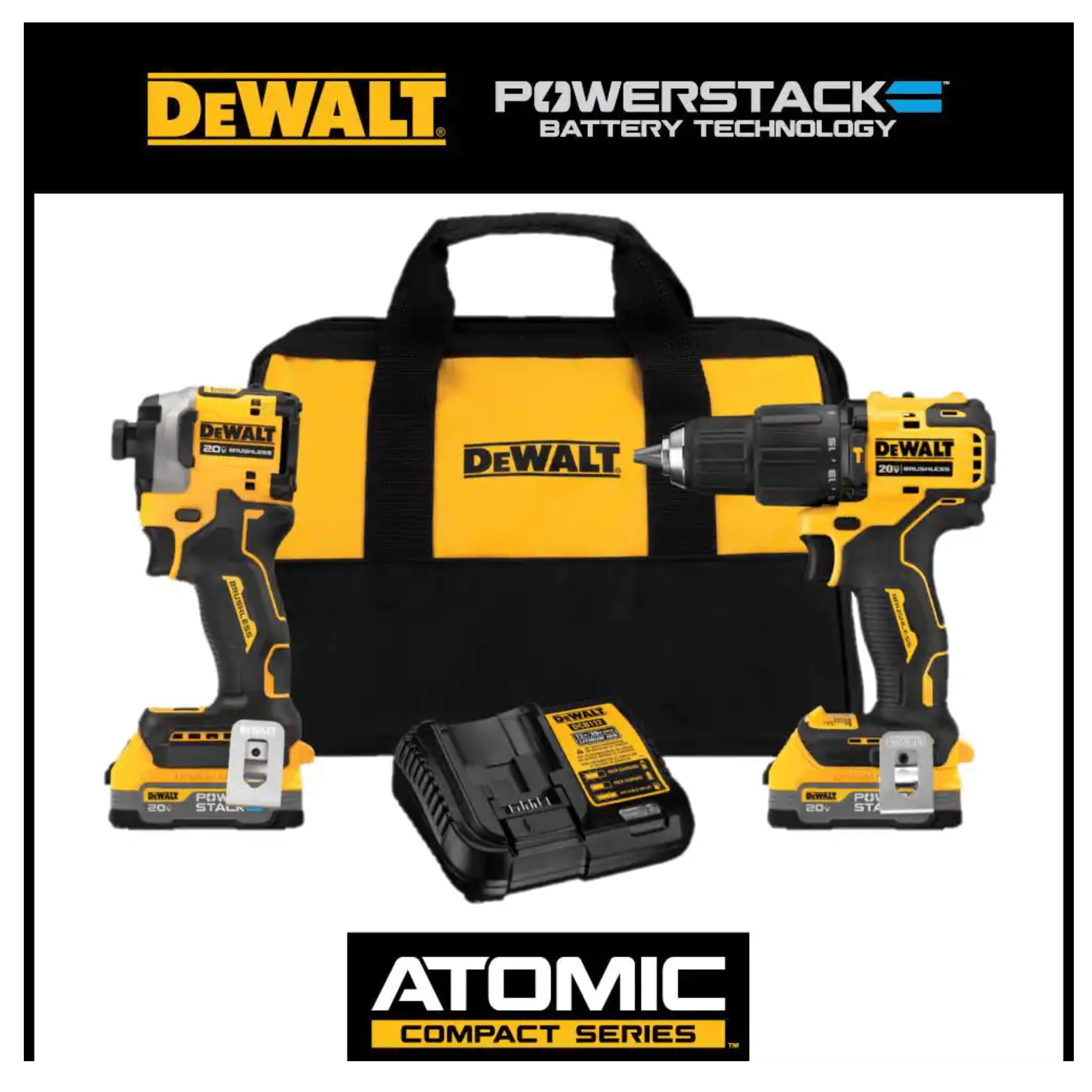 Dewalt 20v Max Lithium-Ion Brushless Cordless Combo Kit (2-Tool) with Two 1.7 Ahr Batteries， Charger and Bag (DCK254E2)