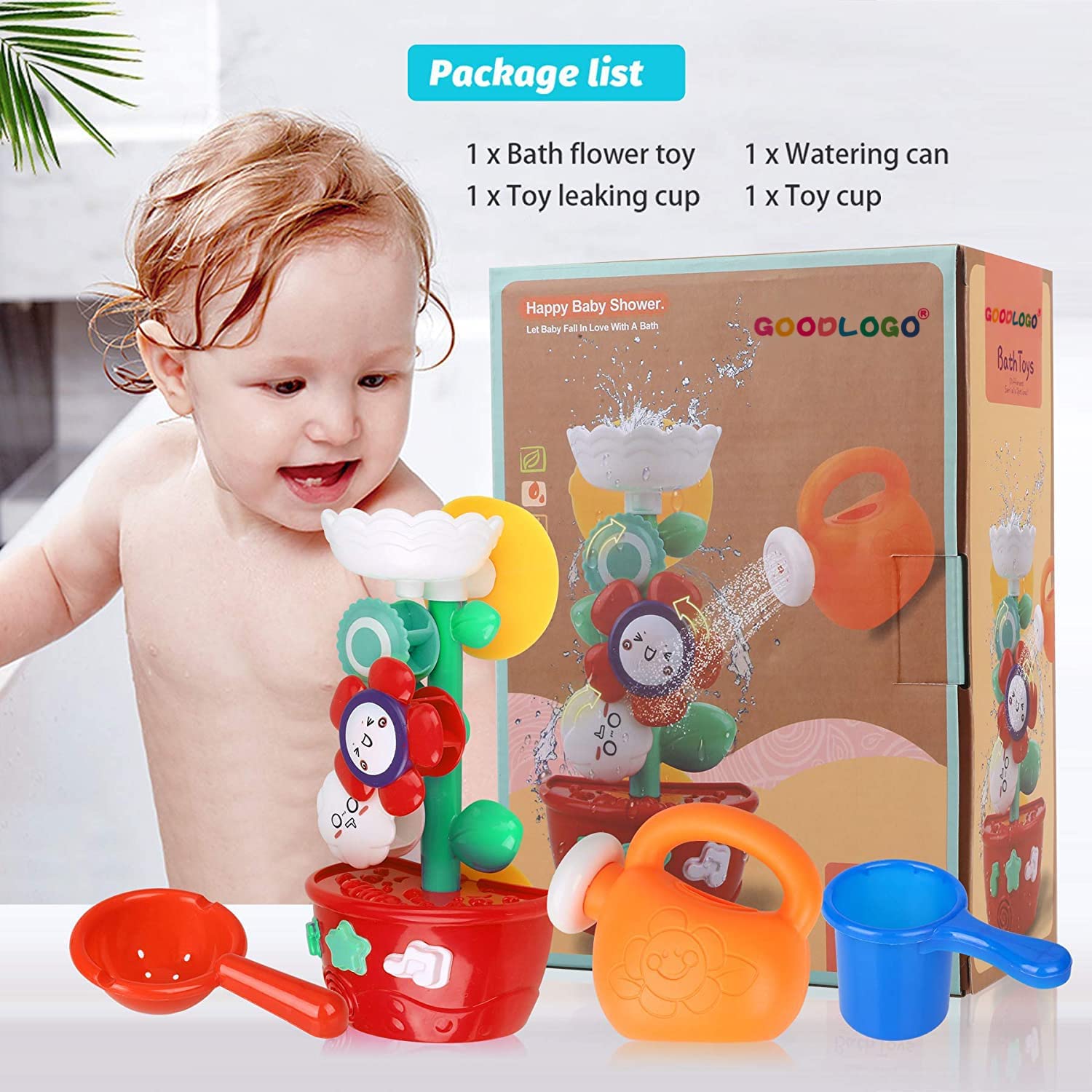 Flower Bath Toys Bathtub Toys for Toddlers Babies Kids 2 3 4 Year Old Girls Boys Gifts with 1 Mini Sprinkler 2 Toys Cups Strong Suction Cups