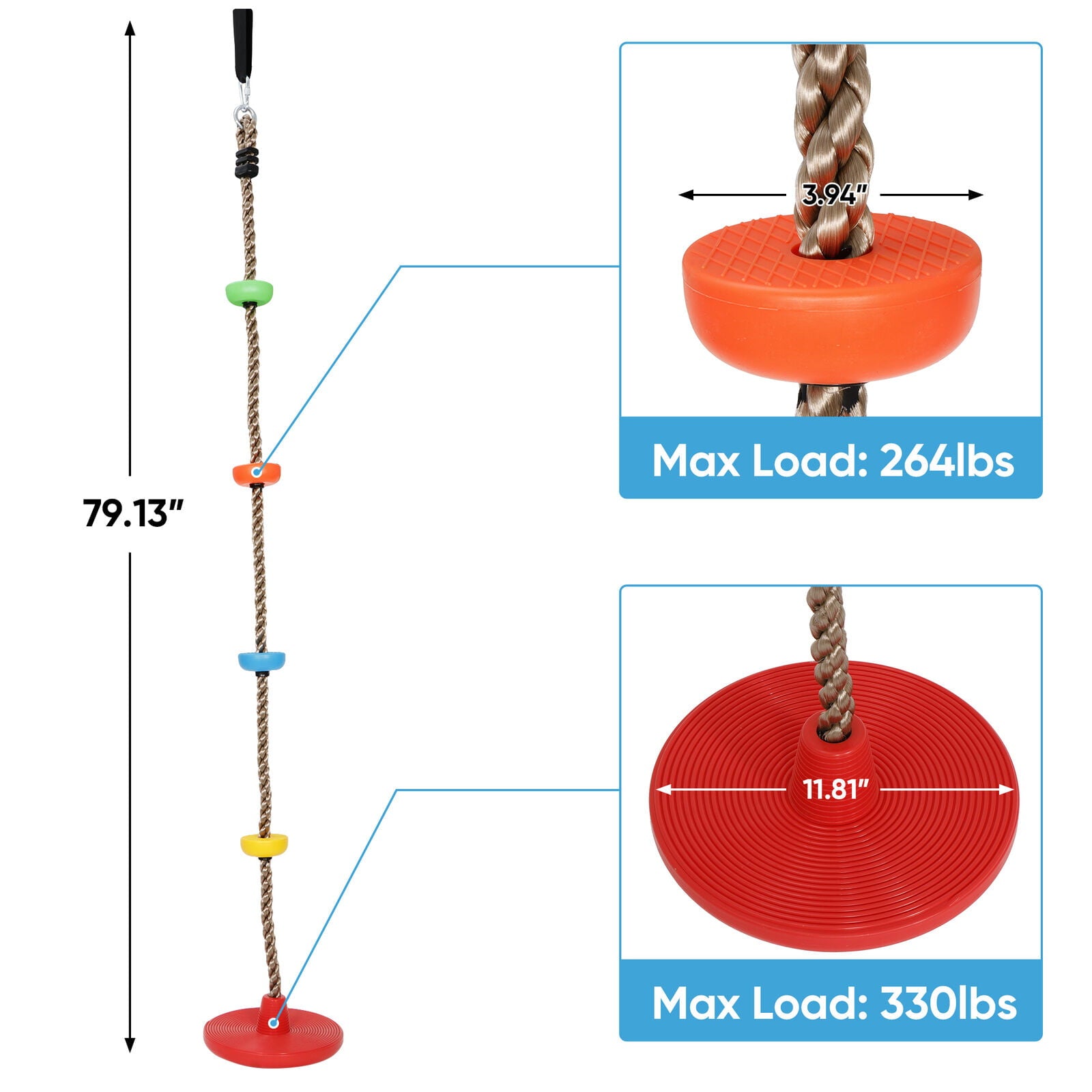 ZENSTYLE Tree Swing Climbing Rope with Platforms for Kids Disc Swing Seat Set w/ Hanging Strap Durable Outdoor