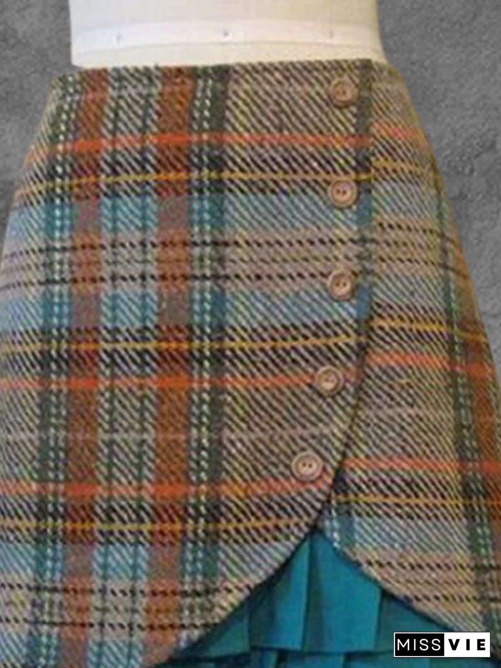 Blue Paneled A-Line Checkered/plaid Vintage Skirt