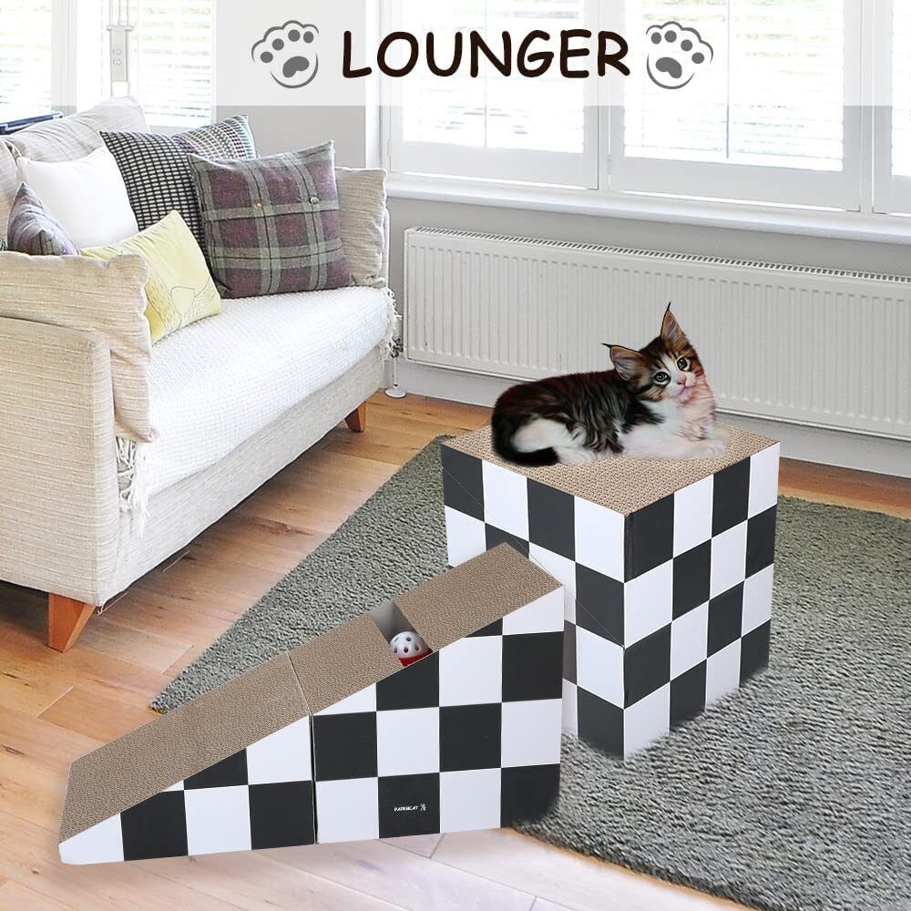 FluffyDream Triangle Cat Scratching Board 2-in-1 Scratching Lounge Bed， Recyclable and Durable