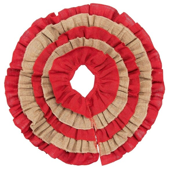 Red and Brown Burlap Mini Tree Skirt，Rustic Holiday Decor (21 in)