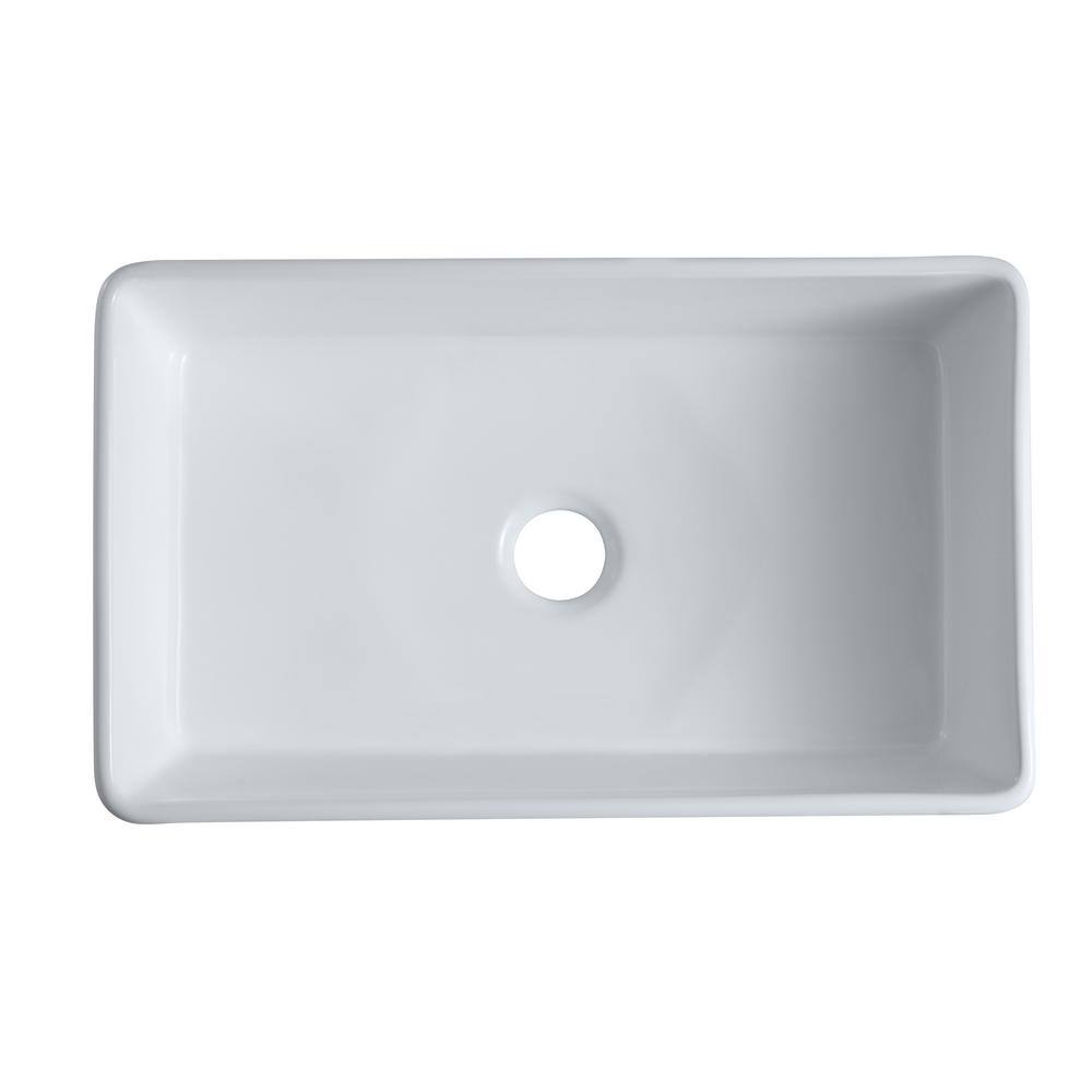 Kingsman Hardware Kingsman White Fireclay 33 in. Single Bowl Farmhouse Apron Kitchen Sink with Strainer CFS3320