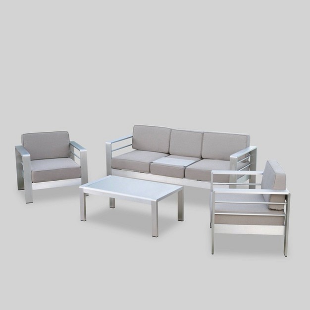 Cape Coral 4pc Aluminum Chat Set Khaki Christopher Knight Home