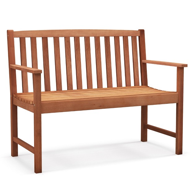 Tangkula Patio Wood Bench 2 seat Outdoor Bench W Cozy Armrests amp Backrest