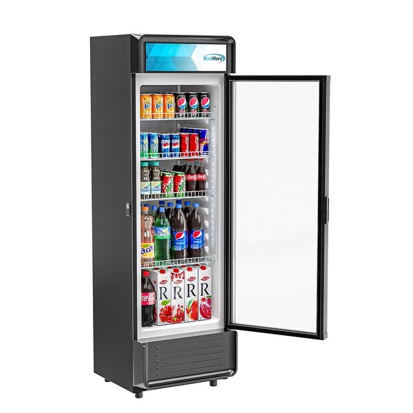 22 in. W 9 cu. Ft. Commercial 1 Glass Door Display Upright Beverage Refrigerator Cooler in Black