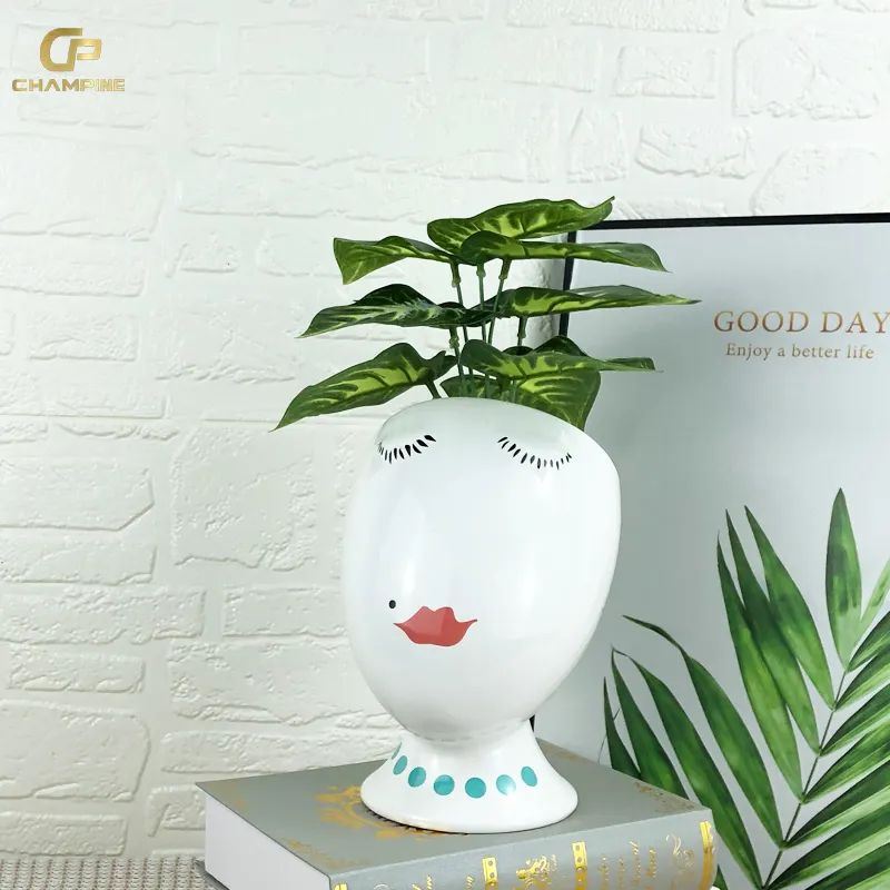 Unique Creative Design Home Garden Decoration Supplies Custom Ceramic Face Planter Flower Pot